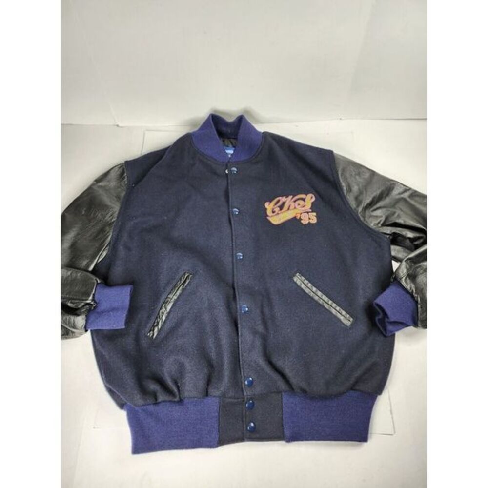 Vtg College Holloway Jacket CK& Mens XL Black Varsity Letterman Wool/Leather